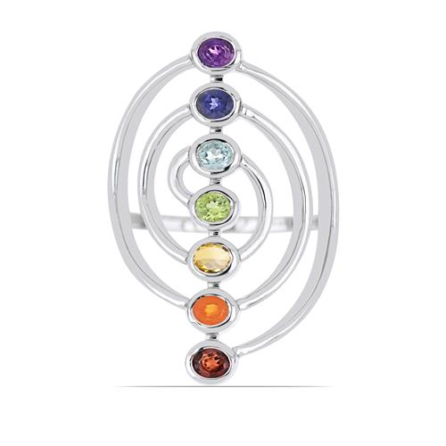 BUY NATURAL CHAKRA STONES STYLISH RING IN 925 SILVER 